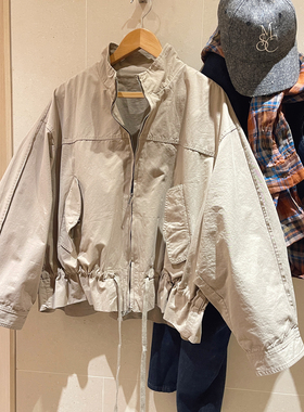 KOGIRL韩系东大门水洗做旧廓形抽绳拉链外套宽松显瘦松弛夹克风衣