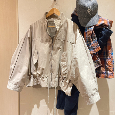 廓形落肩抽绳做旧立领松弛外套女