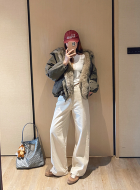 KOGIRL拉绒显瘦高腰立体剪裁弯刀裤茧型香蕉裤休闲松弛牛仔长裤女