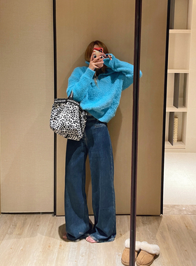 KOGIRL冬季加厚美式复古显瘦牛仔裤女高腰阔腿松弛宽松直筒裤