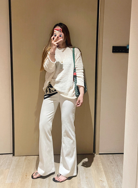 KOGIRL春夏新韩版简约高腰显腿直显瘦微喇修身提臀长腿白色牛仔裤