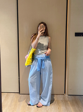 KOGIRL夏日清新棉麻松紧抽绳慵懒风宽松休闲拖地直筒裤遛弯裤女薄