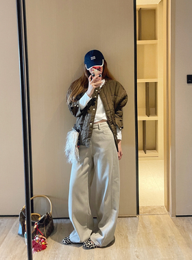 KOGIRL冬季加绒加厚立裁斜线分割高腰阔腿松弛宽松显瘦牛仔裤女