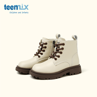 天美意童鞋女童马丁靴2026新款秋冬季儿童靴子简约中筒靴女童皮靴