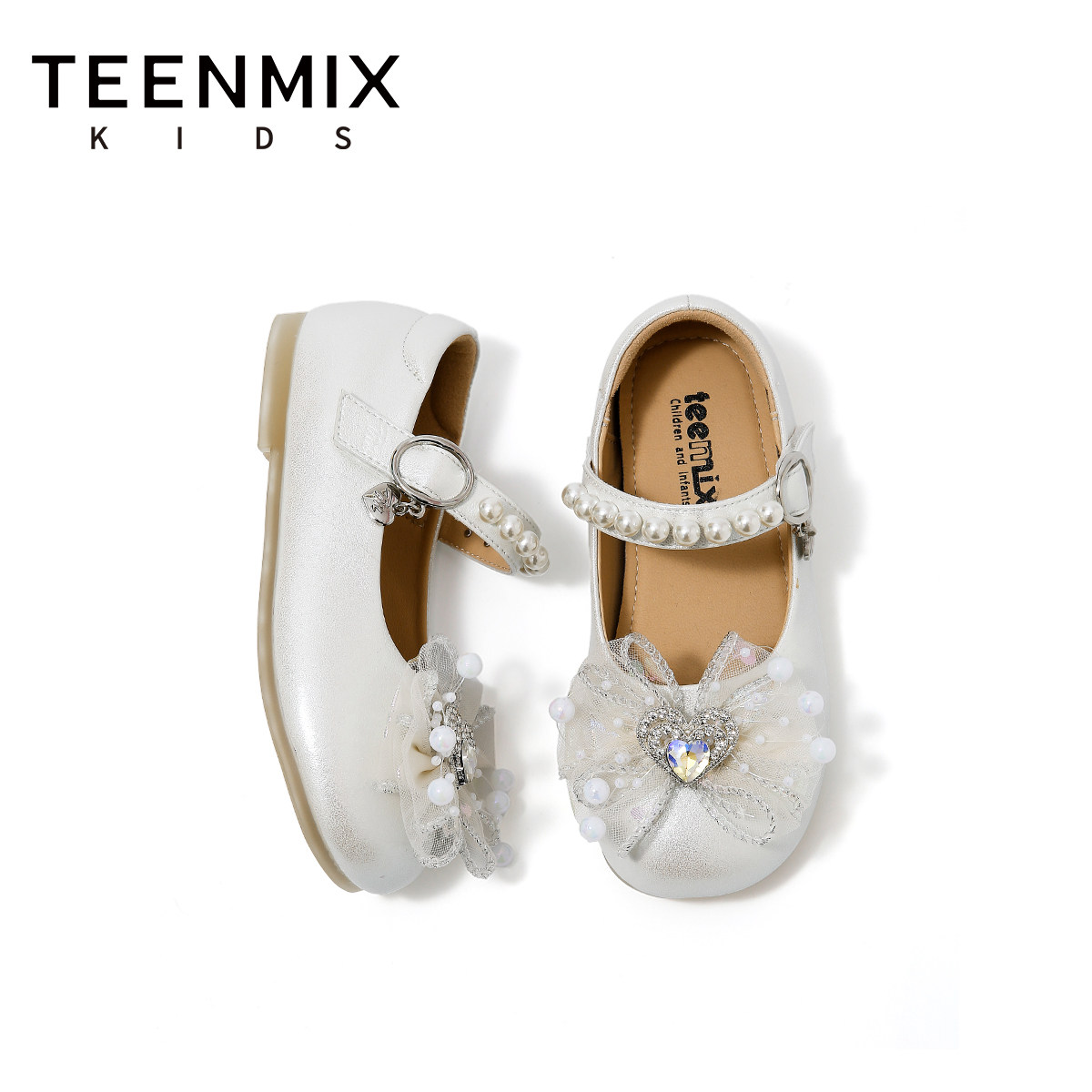 天美意童鞋2026年春秋新款女童公主鞋小女孩百搭时尚水晶鞋小皮鞋