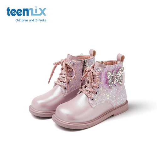teenmix童鞋2025秋季新款女宝宝蝴蝶结公主靴女孩软底百搭马丁靴