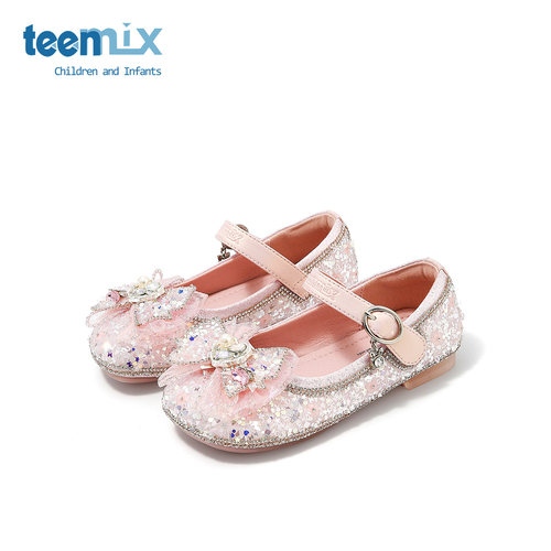天美意女童小皮鞋艾莎公主鞋儿童水晶鞋2025新款春季女宝软底单鞋