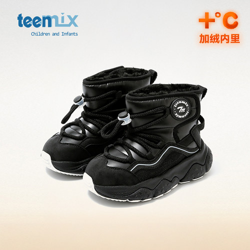 天美意冬季女童加绒雪地靴保暖潮