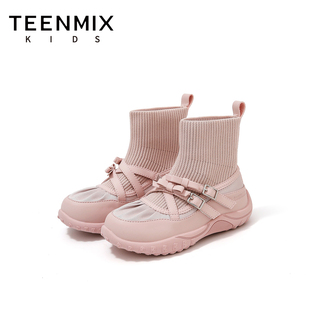 天美意童鞋2026春秋新款女宝宝百搭软底休闲短靴女童简约舒适袜靴