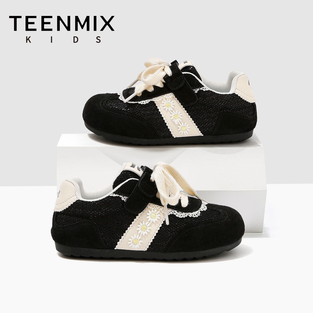 天美意童鞋2026秋季新款女童百搭简约亲子中大童女孩雏菊复古德训