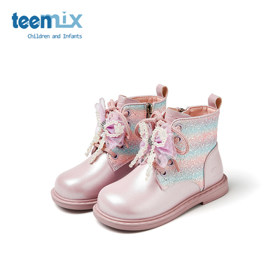 teenmix童鞋2025秋季新款女童蝴蝶结公主靴女宝宝软底百搭时装靴