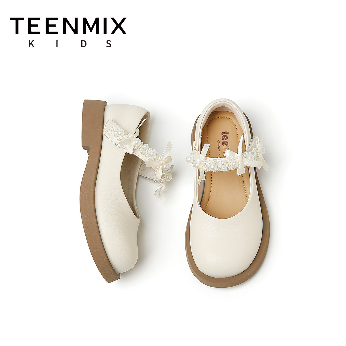 天美意童鞋2026年春秋季新款儿童软底宴会舞蹈皮鞋女童白色小皮鞋