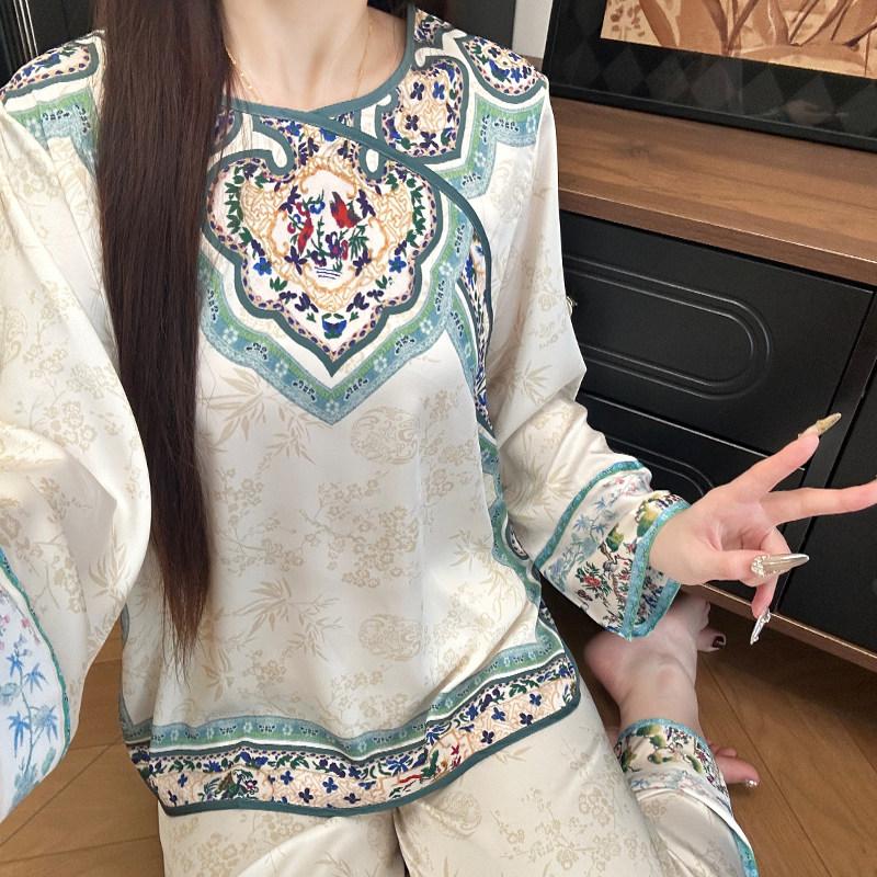 中式睡衣女士丝绒加厚套头家居服