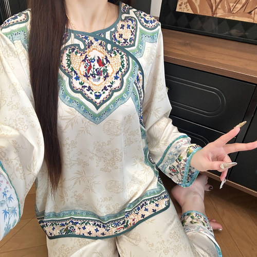 中式睡衣女士丝绒加厚套头家居服