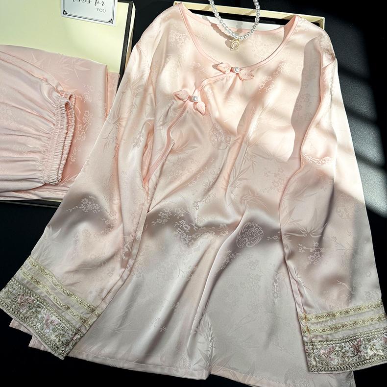 新中式睡衣女国风带胸垫家居服