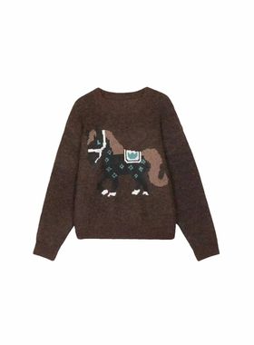 La Vague  卡通小马有钱花套头针织上衣