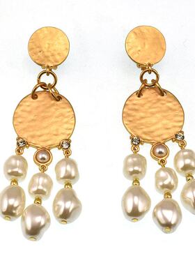 欧美外贸饰品夸张亚光流苏个性珍珠无耳洞耳夹耳环耳坠女 190423