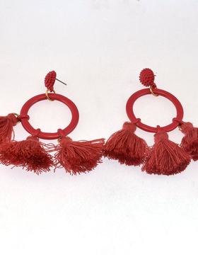 欧美外贸原单流行饰品质感夸张气质红色流苏打标耳环耳坠女191017