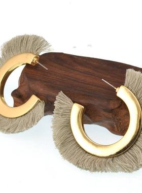 欧美外贸原单流行饰品 质感夸张C字流苏 耳环耳坠女 190822