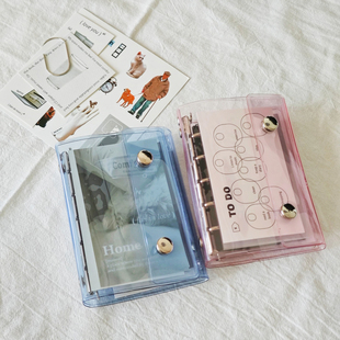 原创三折蓝色粉色m5活页本PVC透明外壳收纳册手账本一宫格小卡册