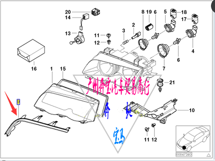 宝马E46大灯上饰条 上胶条316 318 320 323 325 328 330 灯眉
