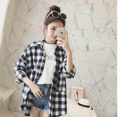 春夏方格个性大气中长款格子衬衫女春秋2018新款大款长衫清新学院|ruв категории Женская одежда, рубашка - от Buy2taobao.com для оказания профессиональной услуги покупки агента Taobao