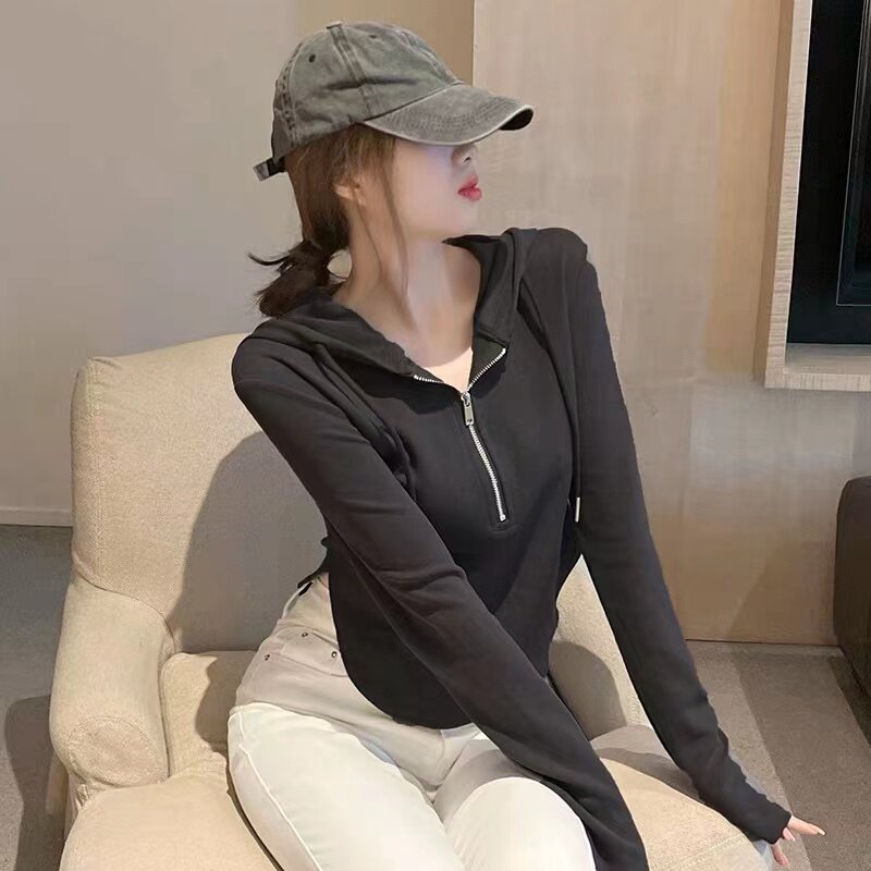 连帽拉链卫衣外套女2024年新款春秋长袖抽绳宽松慵懒风夏上衣显瘦