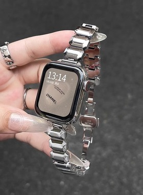 适用iwatchs9/s10表带链金属ise2夏日苹果s8s7手表带女生s6s5表链