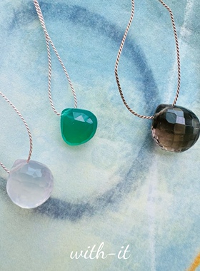 with it印度宝石级吊坠项链真丝线绳男女同款茶晶粉晶绿玛瑙链176