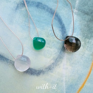 with it印度宝石级吊坠项链真丝线绳男女同款茶晶粉晶绿玛瑙链176