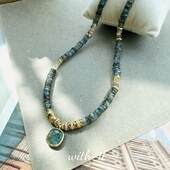 with it拉长石项链蓝灰切面宝石珠串法式 风复古珠宝首饰礼物255