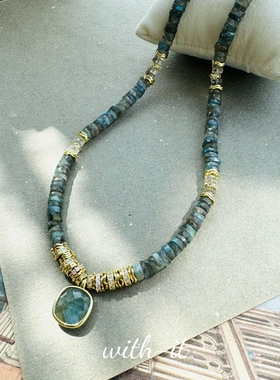 with it拉长石项链蓝灰切面宝石珠串法式风复古珠宝首饰礼物255