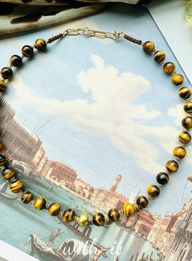 with it虎眼石圆珠项链手工编织制作意式珠串叠戴珠宝首饰礼物236