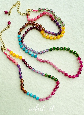 with it彩宝项链手工编织手链春夏马卡龙色水晶红宝玛瑙石珠串152