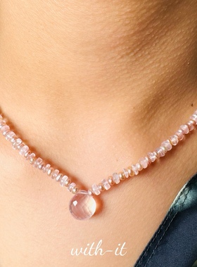 with it天然淡水珍珠粉晶项链珠串粉色系彩宝大颗宝石吊坠手工215