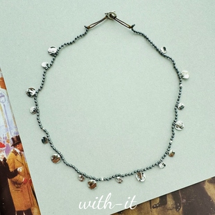 whit it黄铁矿青金石迷你闪闪吊坠长项链手工编织款镀金锤痕238