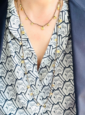 whit it黄铁矿青金石迷你闪闪吊坠长项链手工编织款镀金锤痕258