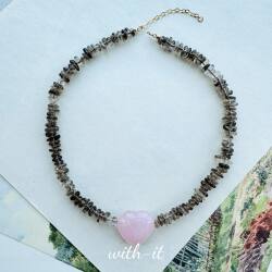with it孤品澳洲玉粉晶爱心项链珠串拼色法式风粉绿天然石吊坠