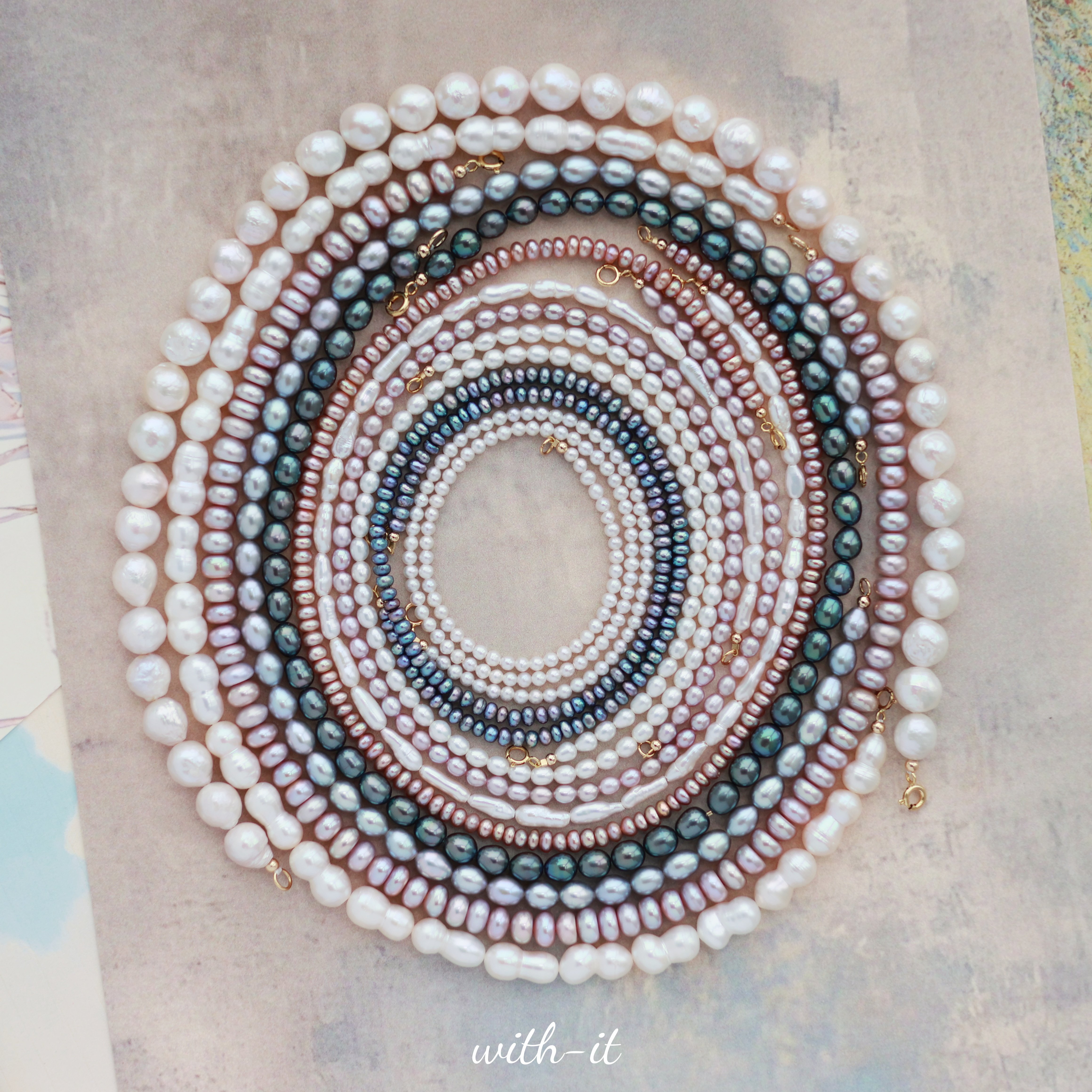 with it淡水珍珠项链彩色粉色黑色迷你男女同款叠戴珠串经典款111