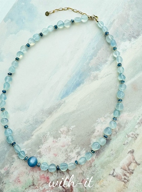 with it海蓝宝蓝晶石项链蓝色系珠串清新叠戴小众珠宝手工制作270