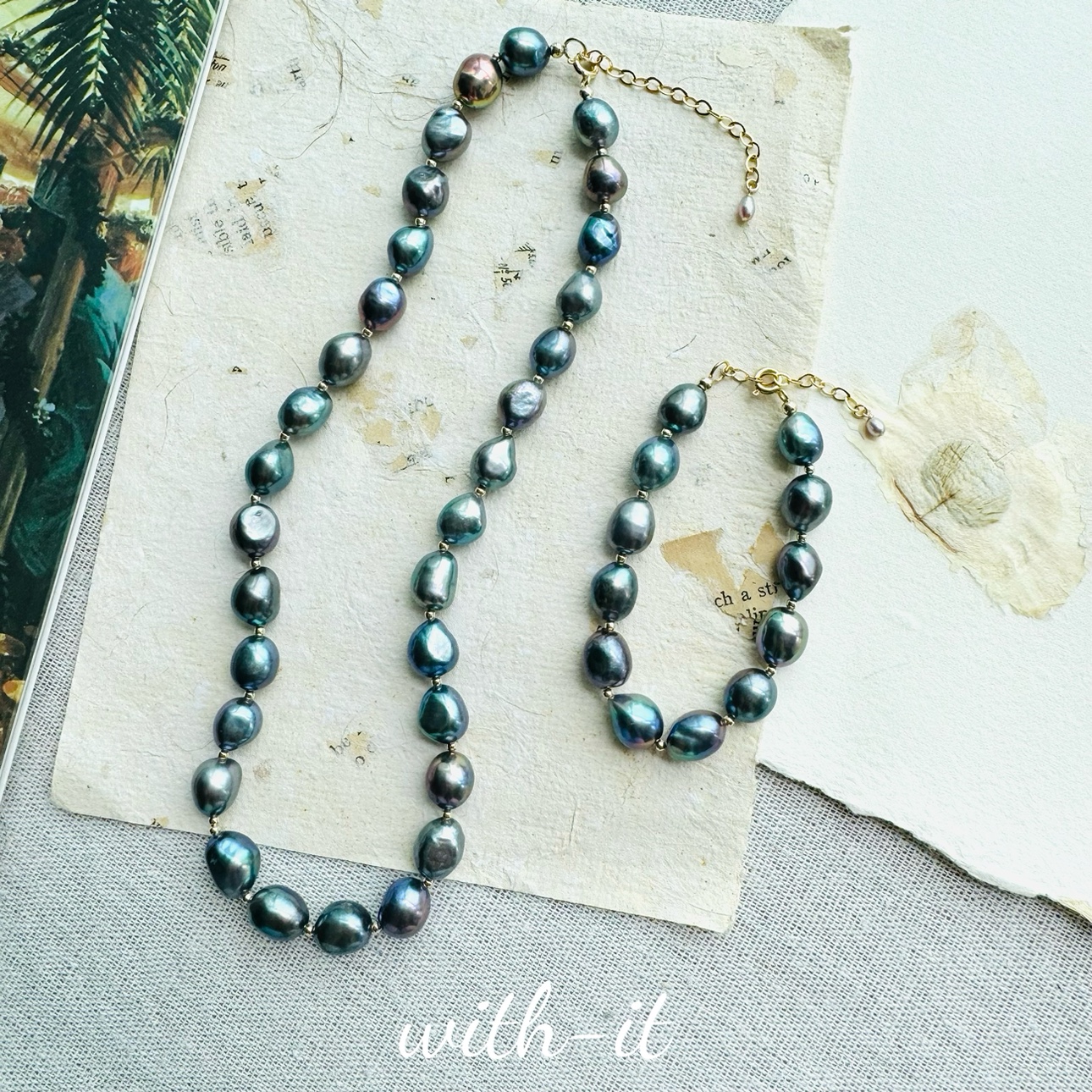 with it淡水珍珠黑珍珠孔雀绿大珠项链珠宝感时髦意大利复古风172