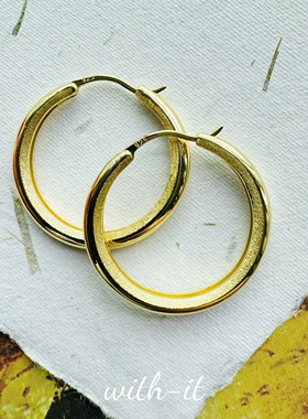 with it复古S925银镀金耳环金色欧美意大利复古耳圈精致ins风186