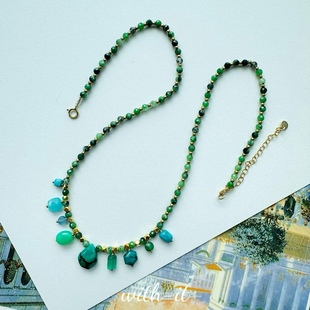 with it松石吊坠项链大颗宝石森林系绿色手工珠串意式风彩宝216