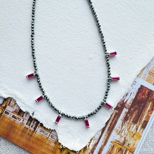 with it太赫兹黄铁矿项链粉锆石吊坠意大利风复古项链叠戴珠串183