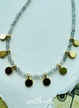 with i灰色t拉长石镀金吊坠项链彩宝珠串精致闪闪链条细项链173