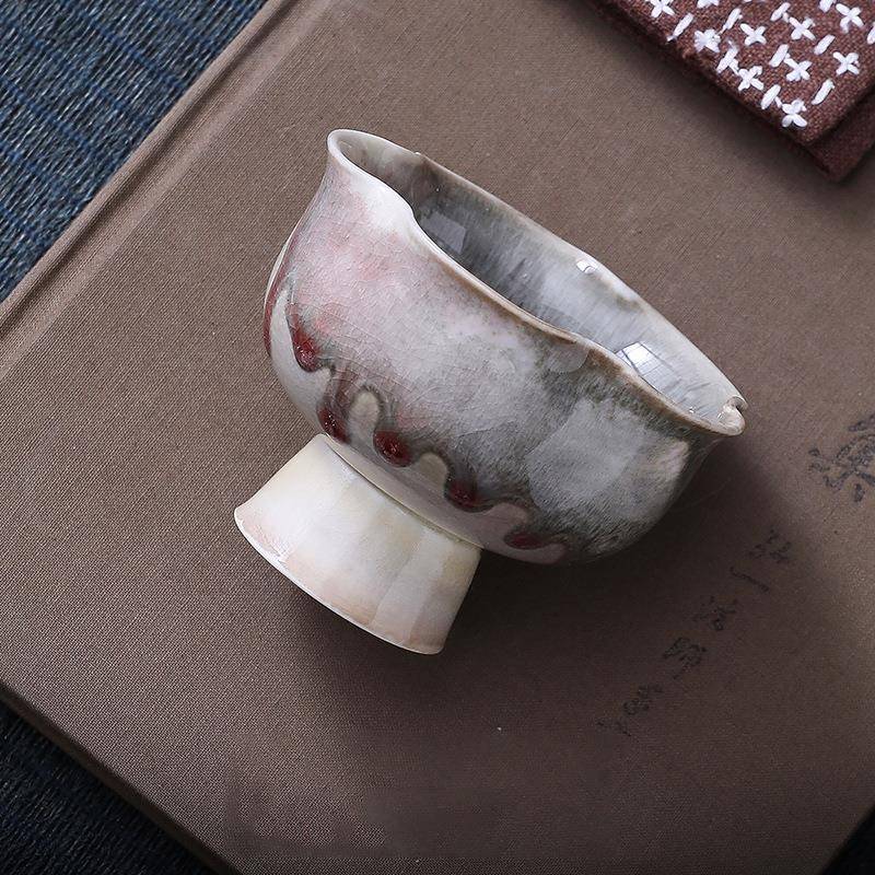 中皿 钧瓷窑变茶杯复古茶盏手工高脚杯品茗杯单杯功夫茶具主人杯