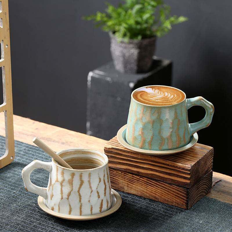 粗陶咖啡杯碟套装简约手工日式复古金色艺术杯手冲咖啡水杯套具