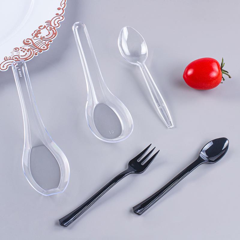 一次性勺子水晶勺加厚硬质汤勺水果叉冰激凌勺试吃勺打包汤勺