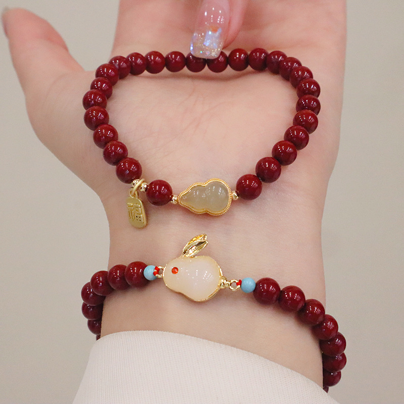 进口原创设计福牌高含量朱砂手链女天然和田玉紫金砂转运珠手串礼