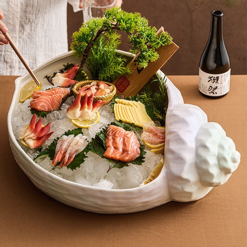 进口陶瓷酒店餐具刺身盘干冰盘海鲜冰盘摆盘高级感自助餐盘料理盘